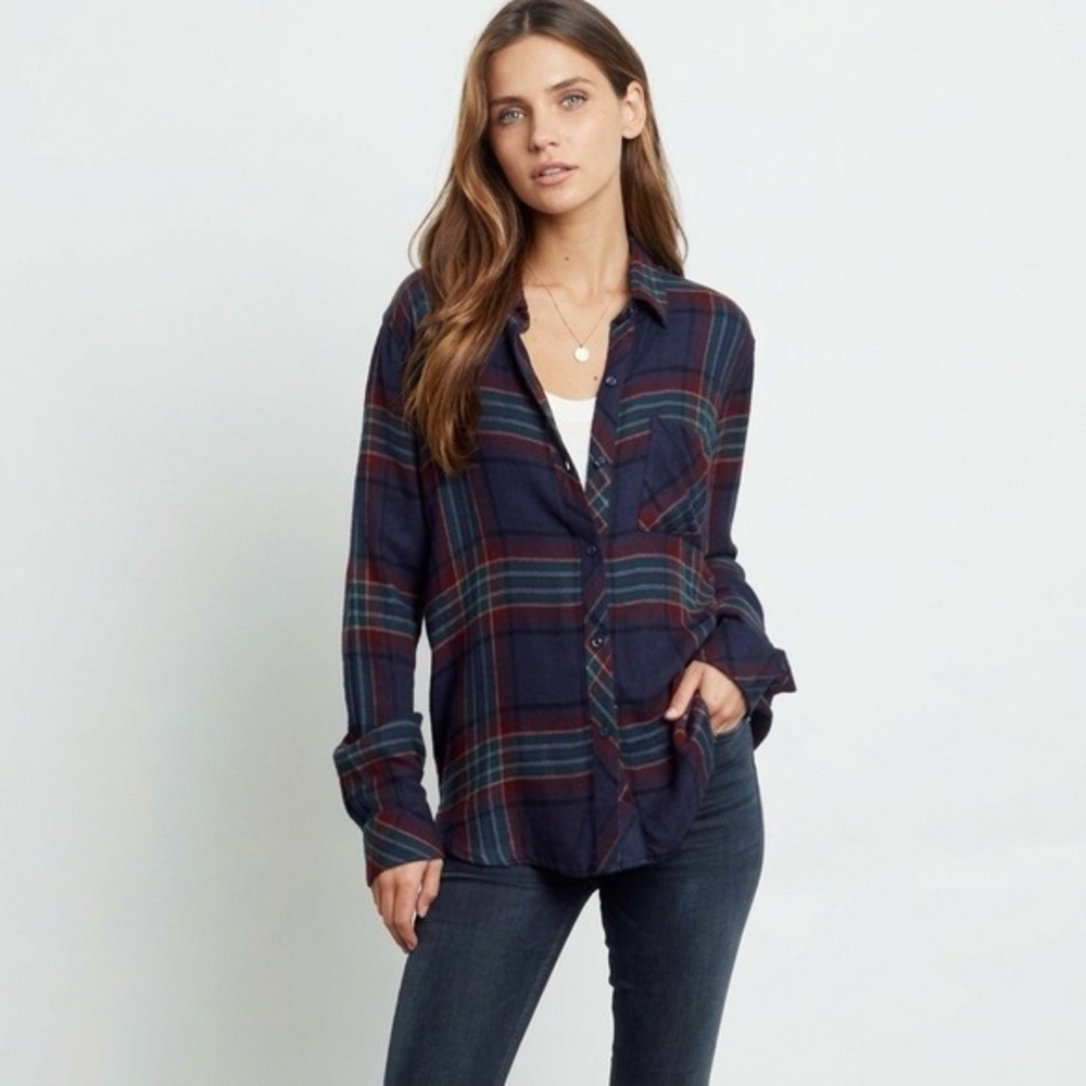 Rails Hunter Plaid Button Up Flannel Shirt Marine Rose Teal Women's Small
